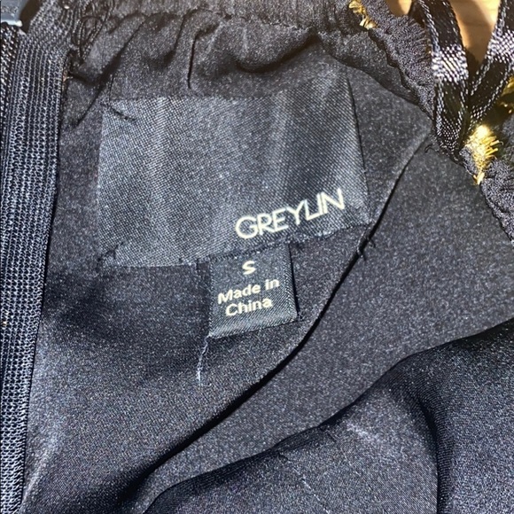 Greylin Black & Gold Pattern Strapless Silk Dress - Picture 3 of 5